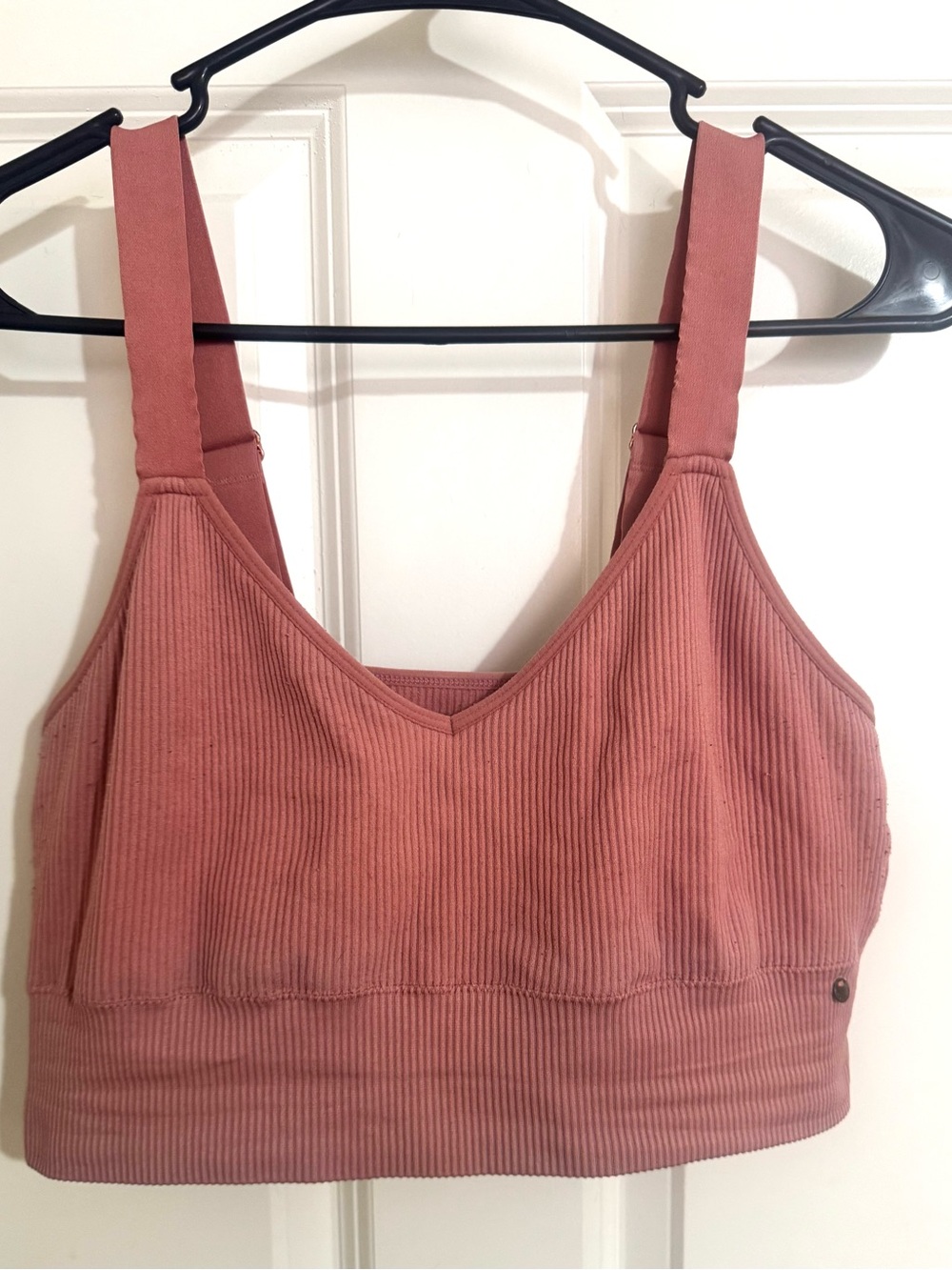 Danskin Ribbed V-Neck Bralette in Mauve Pink